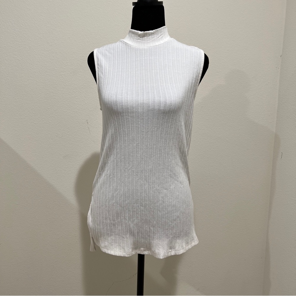 Cotton Candy LA Women’s Lace-up Ivory Stripped Mock Neck Blouse Vest L